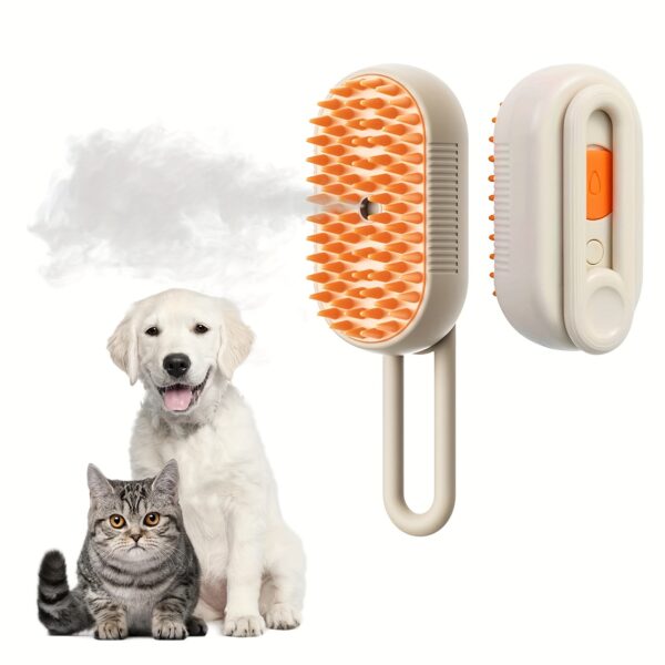 3-in-1 Rechargeable Steam Pet Brush – Self-Cleaning, Massage & Hair Removal for Cats & Dogs