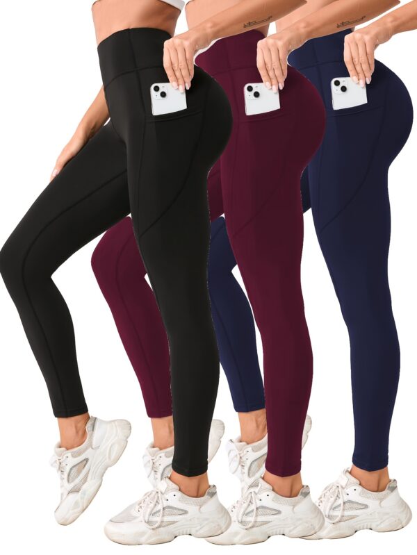 3pcs High-Waist Yoga Leggings with Pockets – Tummy Control, Slimming & Breathable Fabric