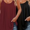 2-Pack Plus Size Tank Tops & Camis – Polyester Knit, Solid Color, Slingback Design for Spring/Summer