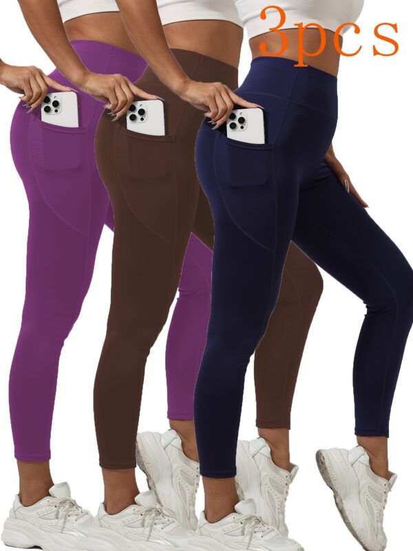 3pcs High-Waist Yoga Leggings with Pockets – Tummy Control, Slimming & Breathable Fabric - Image 5