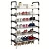 1PC 6 Tier Metal Shoe Rack Tall Storage Stand Footwear Plant Display Door Hallway Black