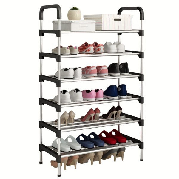 1PC 6 Tier Metal Shoe Rack Tall Storage Stand Footwear Plant Display Door Hallway Black - Image 7