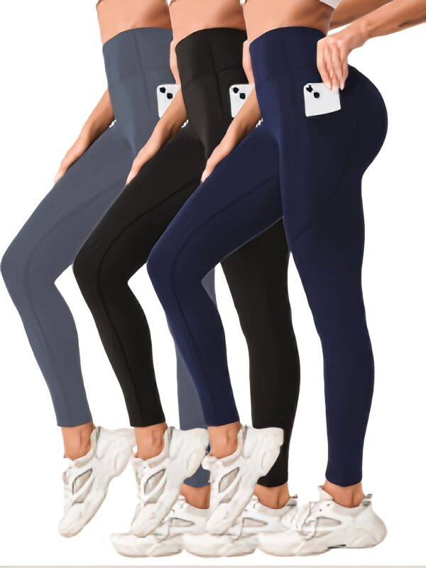 3pcs High-Waist Yoga Leggings with Pockets – Tummy Control, Slimming & Breathable Fabric - Image 3