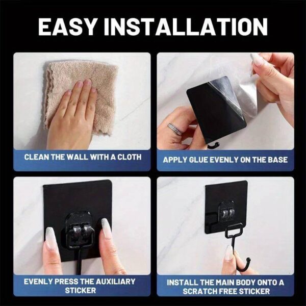 T&C 5/10pcs Self-Adhesive Rotating Waterproof Sticker Hooks - Easy Install Wall & Door Organizer for K - Image 3