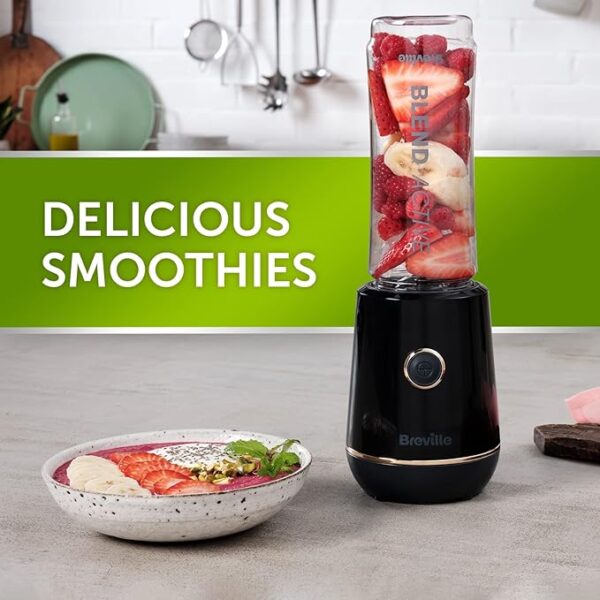 Breville Blend Active Personal Blender & Smoothie Maker | 350W | 1 Portable Blend Active Bottle (600ml) | Leak Proof Lid | Black & Gold [VBL251] - Image 3