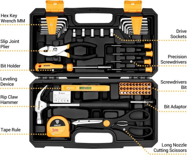 DEKO Tool Kit Set Box 62 Piece Home Repair DIY Tools Basic Hand Toolbox Sets for Home - Image 2