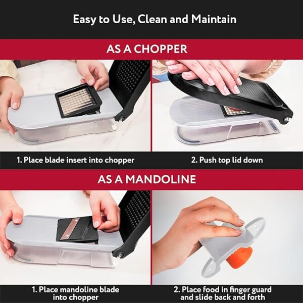 Vegetable Chopper Vegetable Cutter Mandoline Vegetable Slicer - Veggie Onion Salad Food Chopper Manual - Potato Chipper - Veg Chopper and Dicer - Kitchen Tools & Gadgets (6-in-1 Compact White) - Image 5