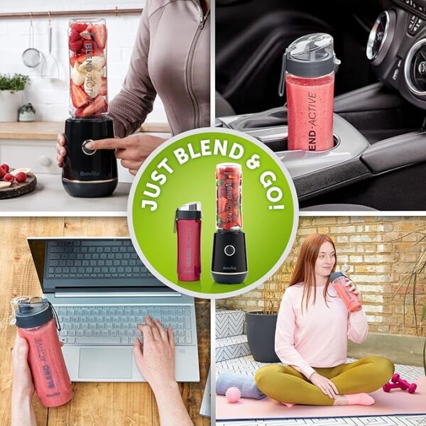 Breville Blend Active Personal Blender & Smoothie Maker | 350W | 1 Portable Blend Active Bottle (600ml) | Leak Proof Lid | Black & Gold [VBL251] - Image 5